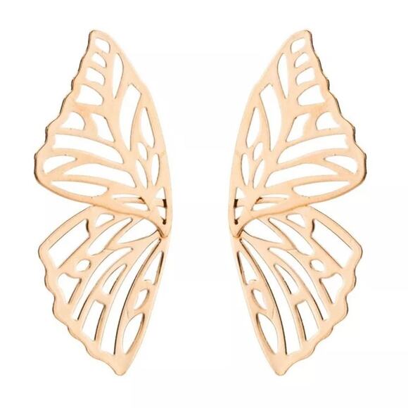 Gold Butterfly Wing Earrings - Picture 2 of 4